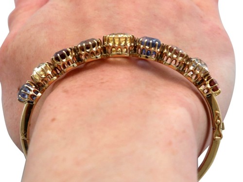 Antique Multi-Gemstone and 9K Yellow Gold Bangle - Circa 1900 - Picture 12 of 12