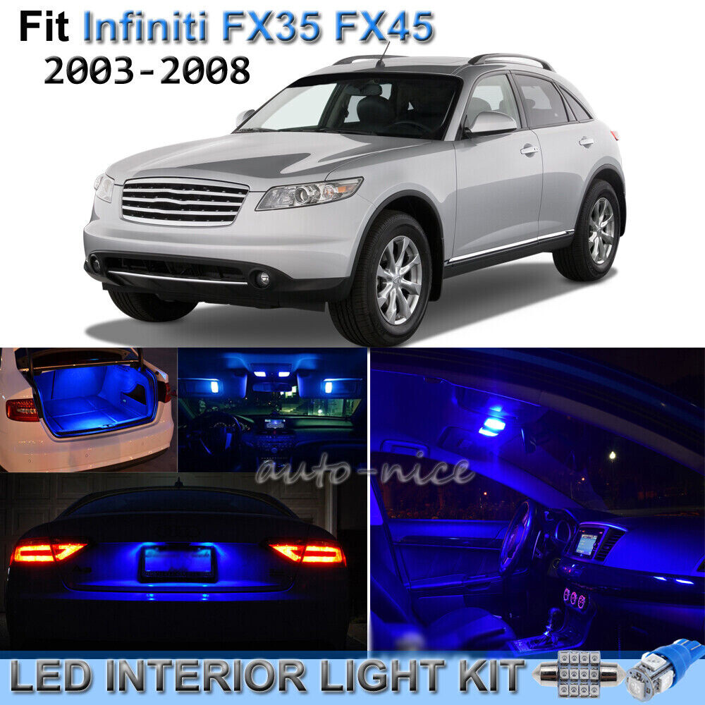 For 20032008 Infiniti FX35 FX45 Brilliant Blue LED Interior Lights Kit