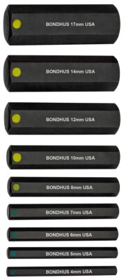 4mm-17mm 9pc Hex Bits Set 2'' Long with ProHold  Buttons Bondhus USA #33298
