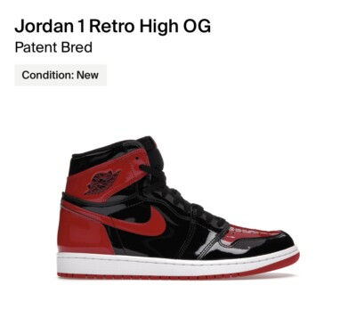 Air Jordan 1 Retro High OG Patent Bred Men's Size 12 555088