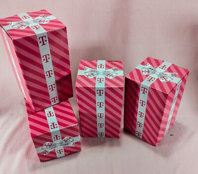 T-Mobile 2024 Holiday Christmas Glass EMPTY Box Pink Stripe Storage Gift Collect