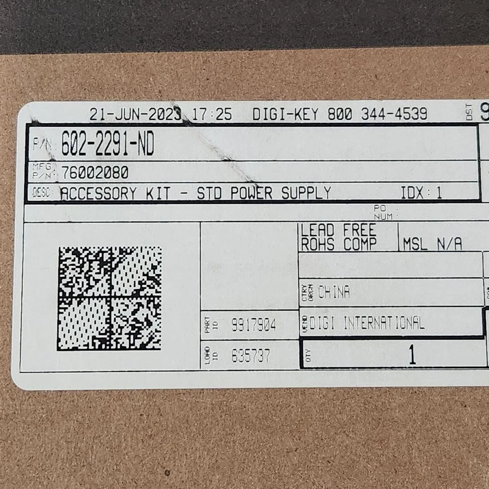 New Sealed DigiKey 76002080 Accessory Kit 602-2291-ND Power Supply for Digi IX14 - Image 4 of 4