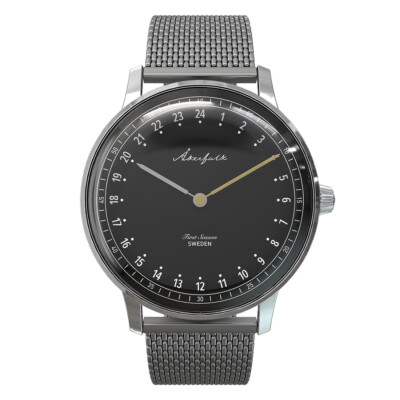 Akerfalk First Season Quarz Swiss Stahl IP Silber Glieder 24h Herrenuhr