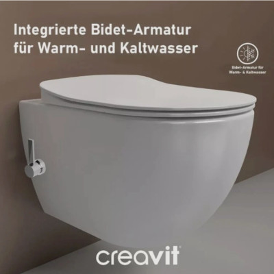 CREAVIT Hänge Dusch Wand WC Taharet Spülrandlos+Soft-Close Deckel+ Armatur W / K