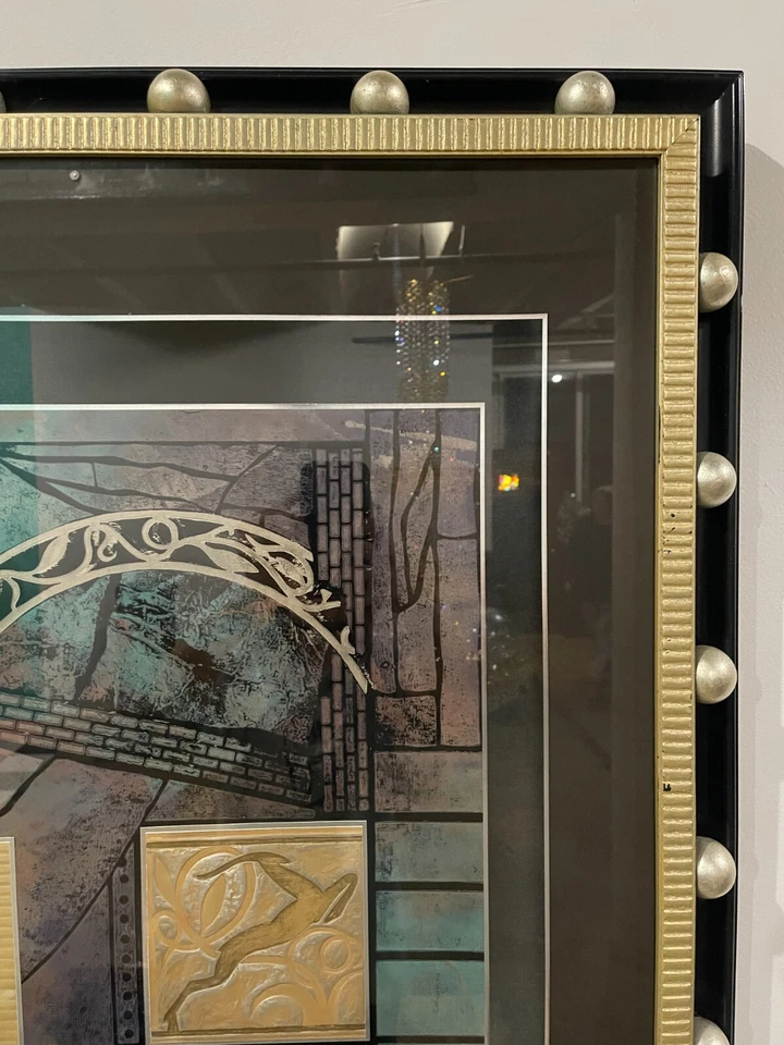 Cuadro artístico abstracto dorado negro Art Deco Kinder Harris post moderno Foto 3 de 4