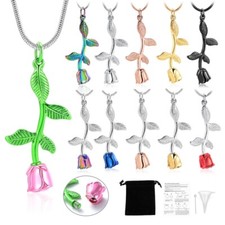 Rose Flower Urn Necklace Cremation Jewelry for Ashes Urn Keepsake for Women Girl