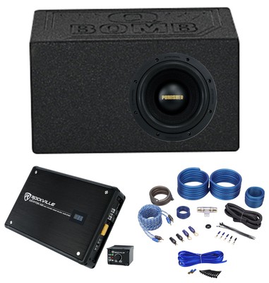 Rockville Punisher 8D2 8'' 750w RMS Competition Car Subwoofer+Amplifier+Sub Box