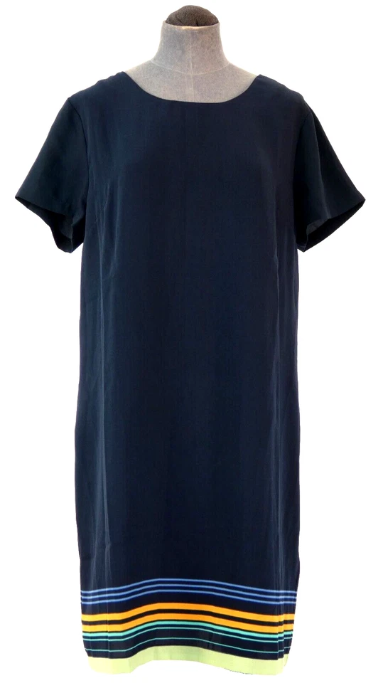 Paraphrase Dress Shift 60s Retro Navy Blue Short Sleeve Scoop Neck Size L