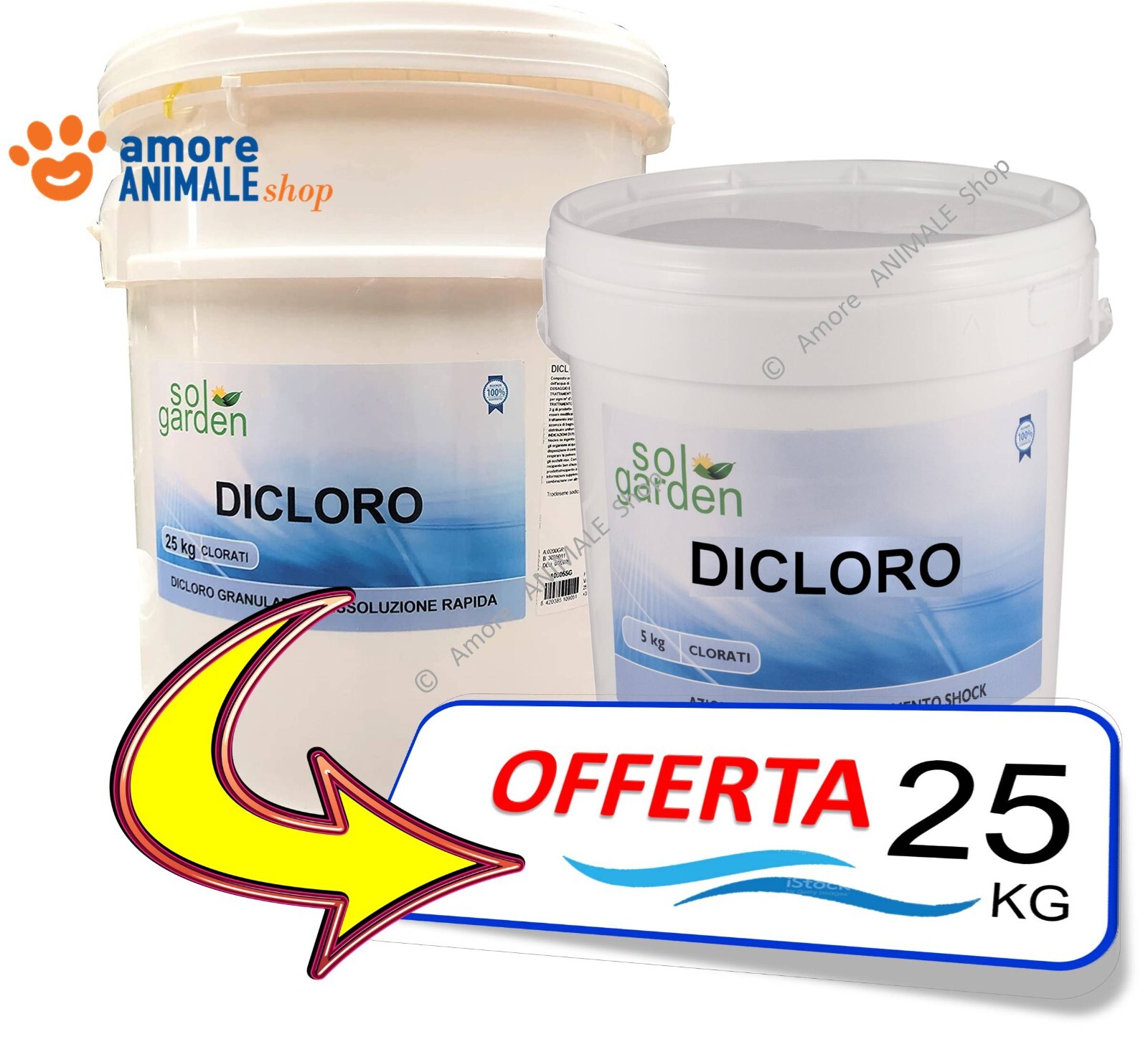 SolGarden CLORO Granulare → 10 Kg  DICLORO 56% Rapido per Acqua Piscina