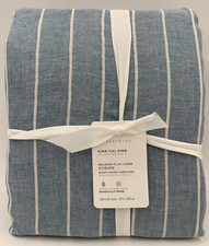 Pottery Barn Belgian Flax Linen Stripe Duvet Cover Chambray King Cal N366