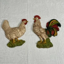 Vtg Homco Home Interior Rooster Hen Wall Hanging Plaques Farmhouse Decor Chicken