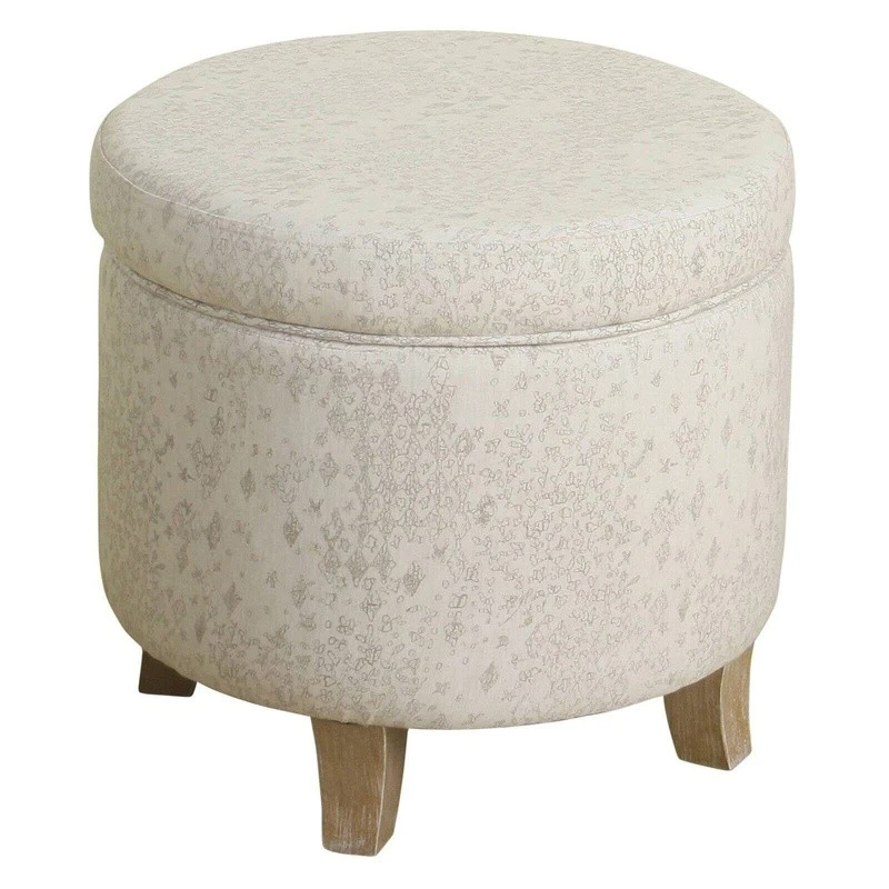 Round Storage Ottoman Flared Wood Leg Cotton Upholstered Living Room Bedroom New - Image 2 of 4