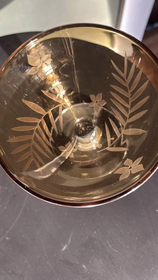 Juego de 2 cristalería Martini soplada a mano grabada verde Michael Weems - ámbar Foto 2 de 2