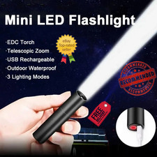 Rechargeable Mini LED Torch USB Zoom Flashlight Waterproof Pocket Light Lamp UK