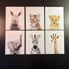 Set Of 6 Nursery Baby Safari Animal Cute Prints Wall Art Decor Children Bedroom