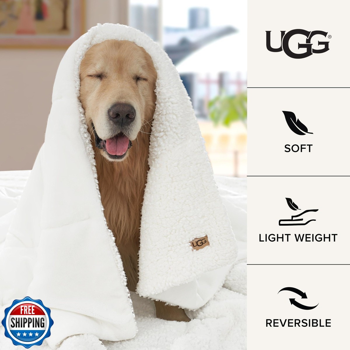 UGG Nita Throw Blanket Soft Reversible Plush Throw for Couch or Bed Washable - Main Image