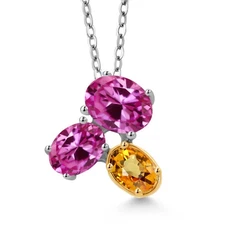 925 Silver and 10K Yellow Gold Pink Created Sapphire and Yellow Sapphire