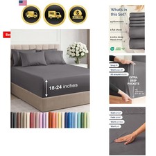 Extra Deep Queen Sheet Set - 6 Piece Breathable and Cooling Sheets - Hotel Lu...