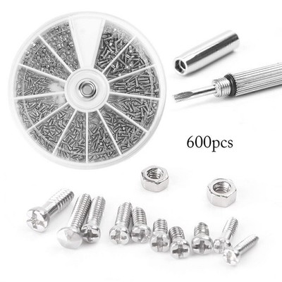 600PCS 12 Kind Small Screw Nut Assortment Kit M1/M1.2/M1.4/M2.5 + Screwdriver