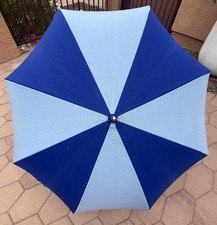 Vtg Large Golf Umbrella w/Scallop Wood Carved Handle 42.5" L 54 " Opened USA