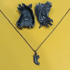 Torino Vintage Pewter Trinket Box Eagle Necklace, Earrings, Brooch Set