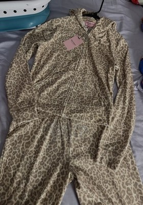 Juicy Couture Velour Leopard Print Full Zip Hooded Tracksuit Set Women s M