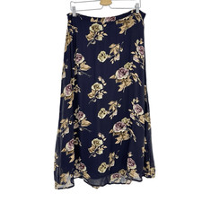 Vintage Women s Chiffon Midi Skirt Brown Cream Lined Floral Forest Fairy