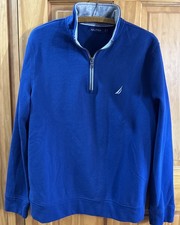 Nautica 1/4 Zip Navy Blue Long-sleeve Preppy Pullover Men's Medium Boating Lake