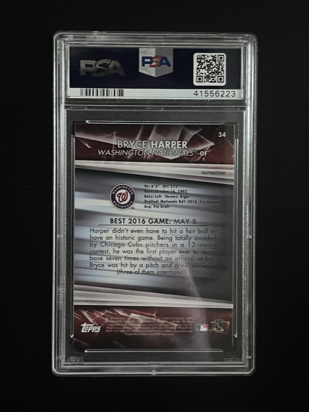 2016 Bowman's Best Refractor Bryce Harper #34 PSA 10 Gem Mint view 2