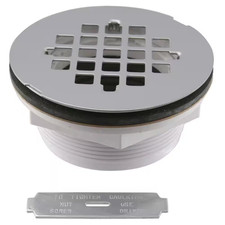 2 In. No-Caulk PVC Compression Shower Drain with 4-1/4 In. round Grid Cover, Pol
