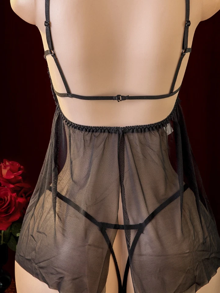 Sexy Camisón Para Mujer de Encaje Transparente - Body Elástico de Nylon/Elastano, Semi Foto 4 de 4