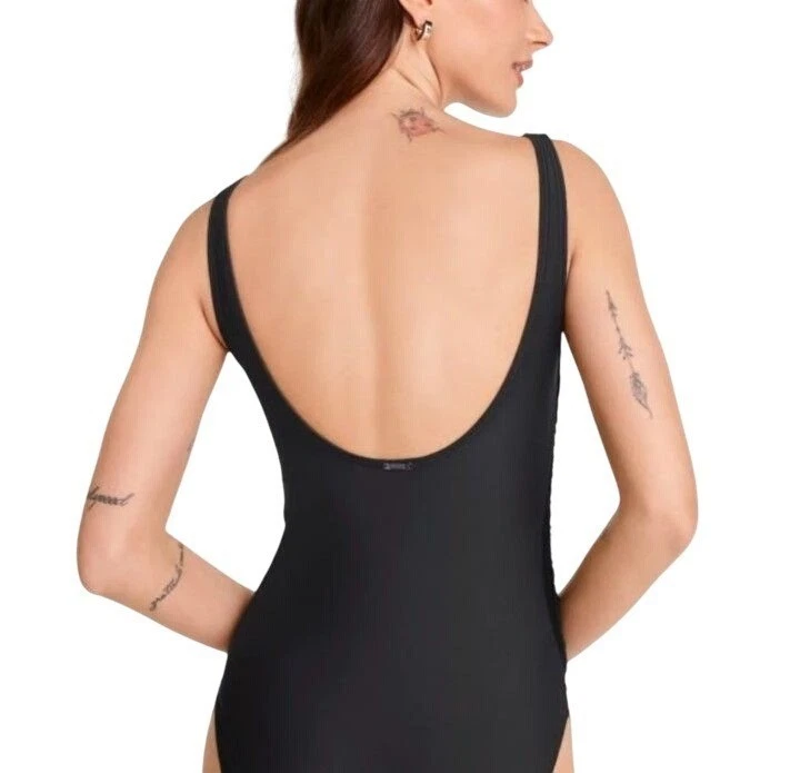 DKNY Swimsuit Mesh Side Shirred One Piece Scooped Neckline Black Size 16 Beach - Image 4 of 4