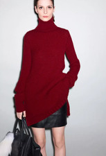 Celine Phoebe Philo Cashmere Turtleneck Bias Rib Long Knit Dress Size S