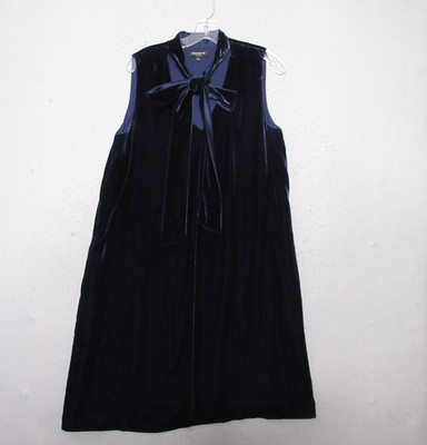 Lafayette 148 Dress Large Navy Blue Velvet Silk Ronan Tie Neck Party Events