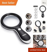 10X Lighted Large Handheld Reading Magnifier Glasses with 18 LED Lights for M...