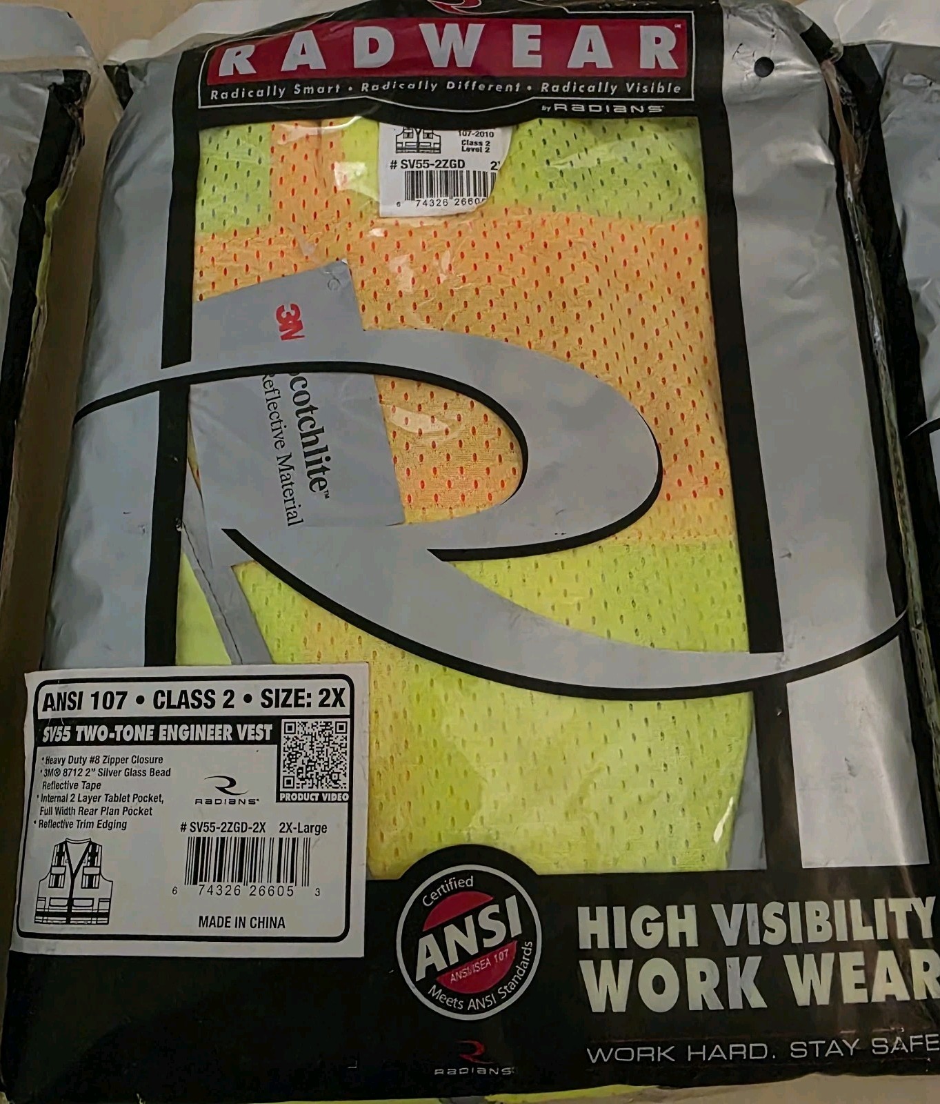 Lot of 3 NEW Radians SV55-2ZGD-2X Heavy Duty Engineer Safety Vests Hi-Vis 2XL