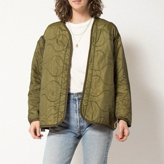 Vintage Olive Tone Army Bomber Jacket Quilted Liner Small