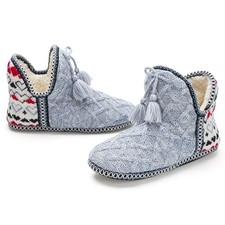 Cozylook Women's Bootie Slippers, Cozy House Shoes with Memory 7-8 Knit Blue
