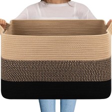 OIAHOMY Extra Large Blanket Basket, 95L Cotton Rope Woven Laundry Basket, Toy...