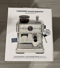 Chefman Crema Supreme Espresso Machine Burr Grinder Steam Wand Stainless Steel