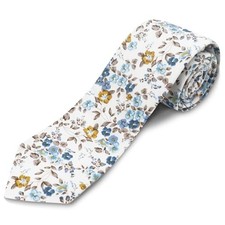 Cotton Floral Ties for Men 2.76" Men's Skinny Tie Linen White  Blue  Brown