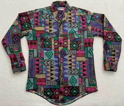 Plainsman Western Aztec Print Shirt Cotton Button Up Down Men s Large B29