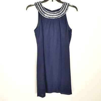 Vineyard Vines Navy Blue Linen Sleeveless Dress 12  Coastal Sailor Chic Boho