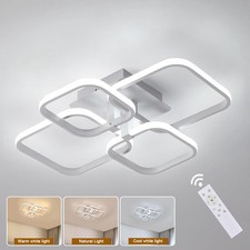 Dimmable LED Ceiling Lamp 48W 4-Square Chandelier Remote Bedroom Ceiling Light