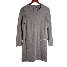TAHARI 100% Extrafine Merino Wool Long Sleeve Brown Dress Size M