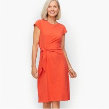 Talbots Side Tie Dress T-Shirt Cotton Orange Cap Sleeve Size L Large