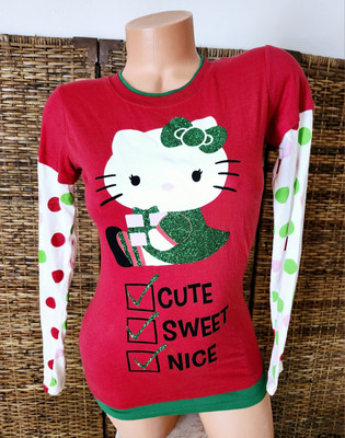 Hello Kitty Retro Y2K Red Layered Look Glitter Soft Stretchy T-Shirt Youth Sz S