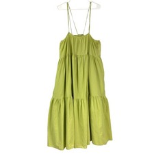 EVERLANE Green Gingham Tiered Maxi Dress Spaghetti Straps Midi Length Size M