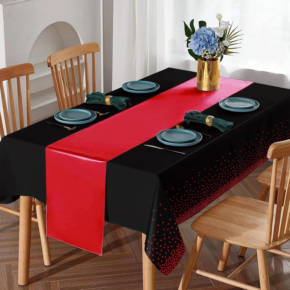 Paquete de 16 manteles de fiesta de plástico desechables y satinado, negro rojo Foto 4 de 4