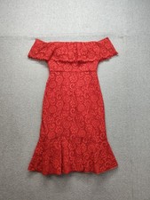 Bcbg Max Azria Women Dress 02 Red Lace Off The Shoulder Ruffle Formal Cocktail